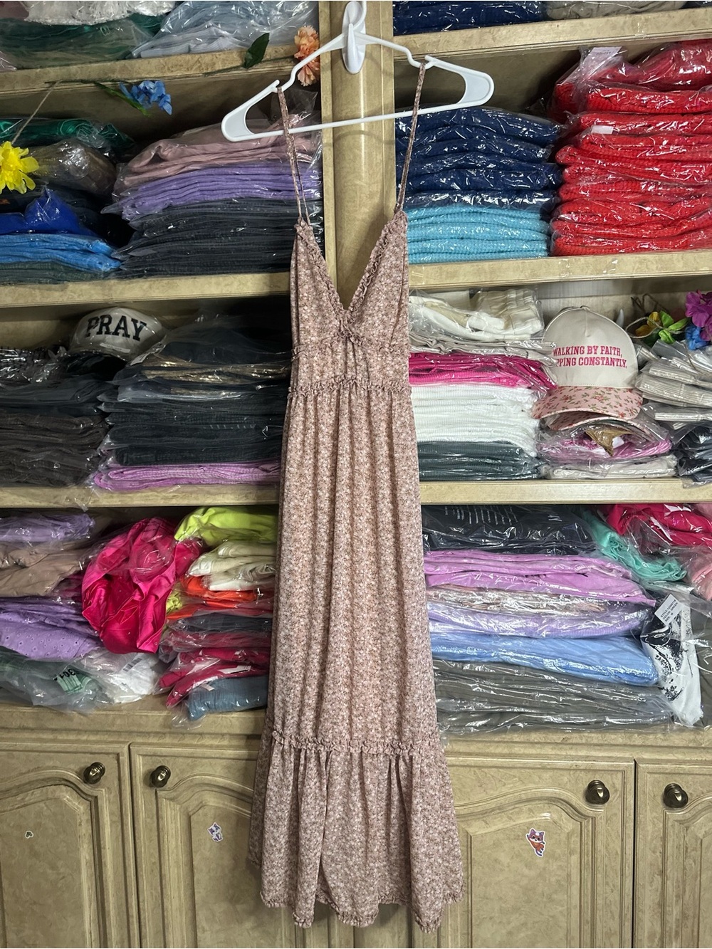 She + Sky Blush Floral Spaghetti-Strap Maxi Dress